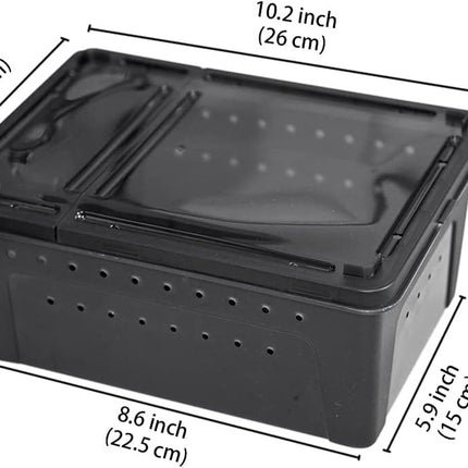 Portable Reptile Terrarium Habitat for Mini Pet Houses Breathable Holes Stackable Container (Black-M)