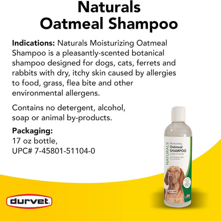 Durvet Naturals Anti-Itch Oatmeal Dog Moisturizing Grooming Shampoo 17 oz.