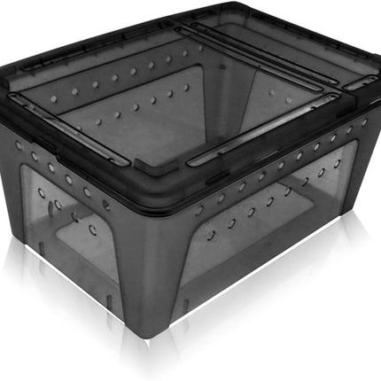 Portable Reptile Terrarium Habitat for Mini Pet Houses Breathable Holes Stackable Container (Black-M)