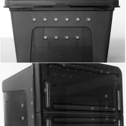 Portable Reptile Terrarium Habitat for Mini Pet Houses Breathable Holes Stackable Container (Black-M)