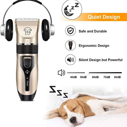 Rechargeable Dog Clippers, Low Noise Pet Shaver Dog Grooming Kit Cordless Professional Dog Hair Trimmer with Comb Scissors for Dogs Cats & Others