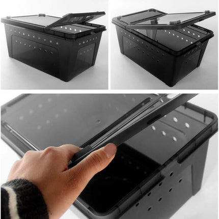 Portable Reptile Terrarium Habitat for Mini Pet Houses Breathable Holes Stackable Container (Black-M)