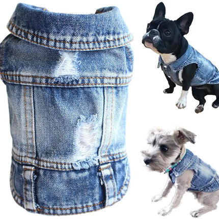 Pet Dog Cat Blue Denim Jeans Jacket Coat Vest