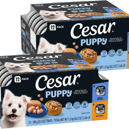 Cesar Puppy Classic Wet Dog Food Chicken & Beef or Variety Pack 3.5oz 24ct