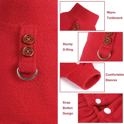 Small Dog Fleece Sweater Dress with Skirt & D-Ring Winter Puppy Outfit