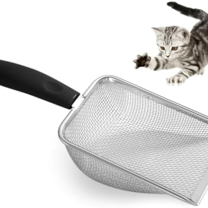 Cat Litter Scoop Stainless Steel Mesh Litter Shovel Deep Shovel Reliable Litter Cleaner Corner Shovel Beach Shovel Easy To Clean Reptile Terrarium Sand Waste Dark Black