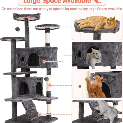 Ultimate 54-Inch Double Condo Cat Tree Tower with Scratching Post & Cozy Perch for Indoor Cats - Stylish Ashy Design