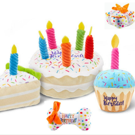 Plush Toy Dog Birthday Gift set Cake Cupcake Dog Bone