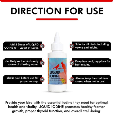 Liquid Iodine Supplement for Birds Feather Thyroid Support 4oz