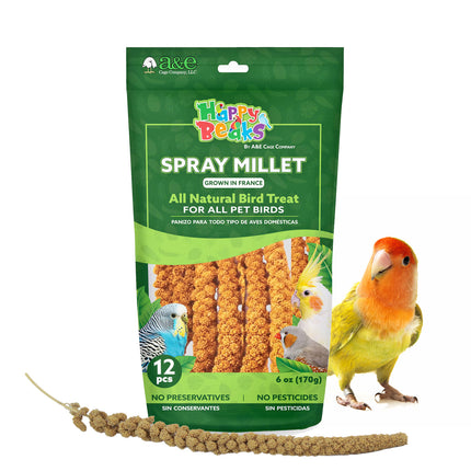A&E Happy Beaks French Spray Millet Bird Treat, 12 Pieces, 6 oz