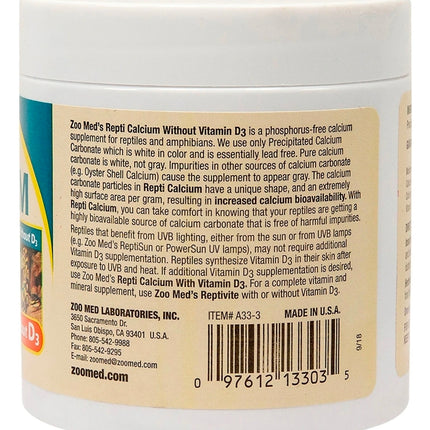 Zoo Med Repti Calcium without D3 Reptile Supplement, 3-oz jar